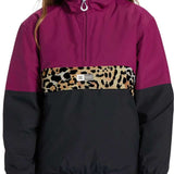 DC Women's Nexus Reversible Anorak Jacket 2024 - A reversible jacket with a leopard print on one side and solid color on the other, featuring a zipper closure.