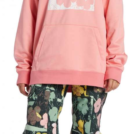 DC Women's AW Snowstar Fleece Hoodie 2024 - A pink hoodie with a white logo on the chest and a drawstring hood.