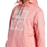 DC Women's AW Snowstar Fleece Hoodie 2024 - A pink hoodie with a white and grey floral design on the chest area.