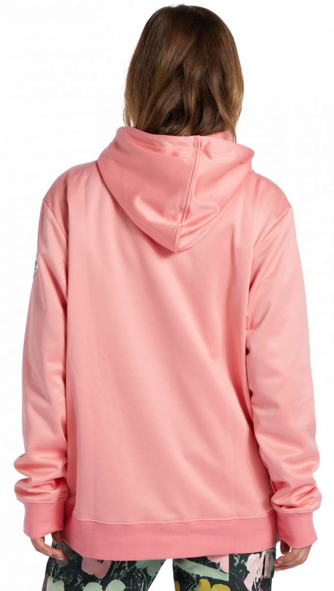 DC Women's AW Snowstar Fleece Hoodie 2024 - A pink hoodie with a white logo on the left sleeve and a black drawstring at the hood.