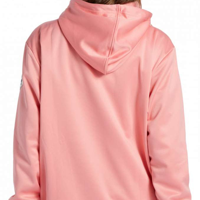 DC Women's AW Snowstar Fleece Hoodie 2024 - A pink hoodie with a white logo on the left sleeve and a black drawstring at the hood.