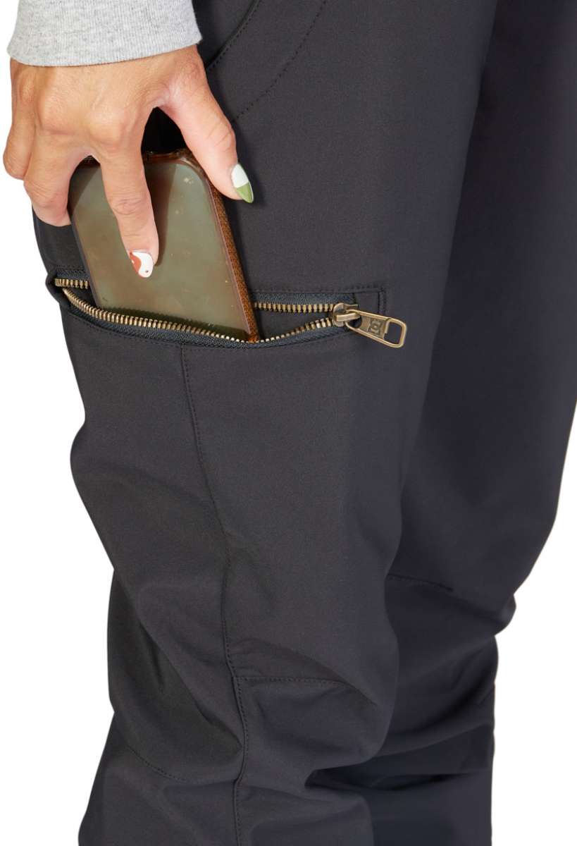 DC Women's Collective Shell Bib 2023 - Black bib with white logo on left thigh and black zipper down center front.