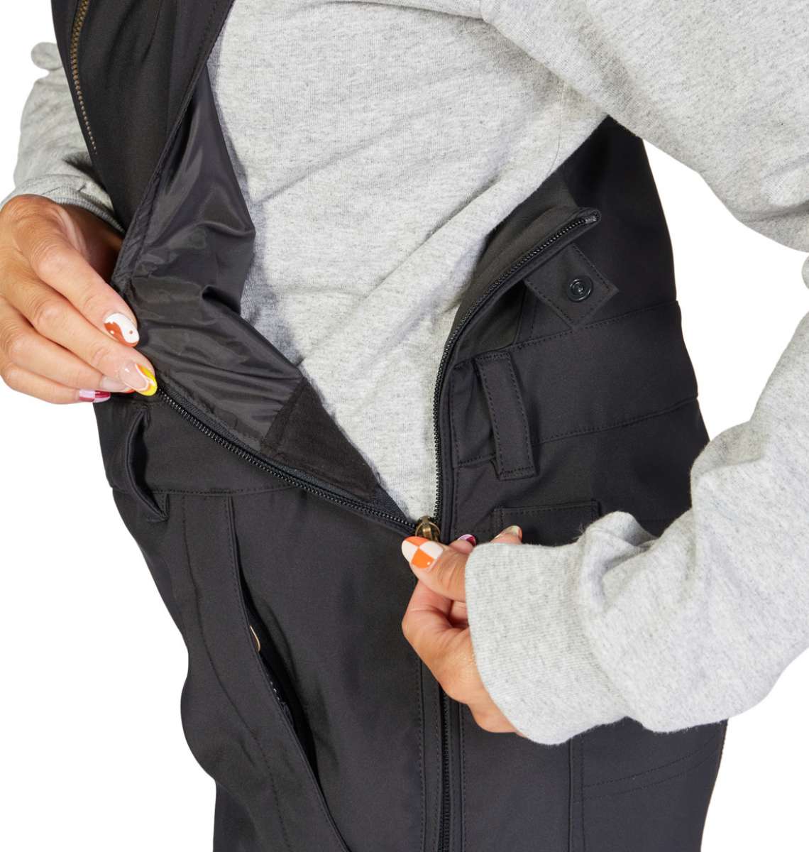 DC Women's Collective Shell Bib 2023 - Black bib with black zippers and a black logo on the left thigh.