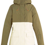 DC Women's Cruiser Insulated Jacket 2023 - A tan-colored jacket with a hood, featuring a zippered front and two pockets on either side.