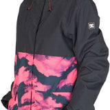 DC Women's Cruiser Insulated Jacket 2023 - A black jacket with a pink and grey abstract pattern on the lower half.