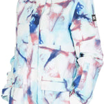 DC Women's Cruiser Insulated Jacket 2023 - A white jacket with a pink and blue abstract pattern, featuring a hood and zippered pockets.