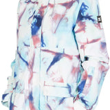 DC Women's Cruiser Insulated Jacket 2023 - A white jacket with a pink and blue abstract pattern, featuring a hood and zippered pockets.