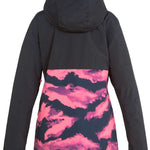 DC Women's Cruiser Insulated Jacket 2023 - A black jacket with a pink and grey abstract pattern on the lower half of the back.