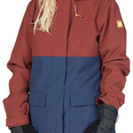 DC Women's Cruiser Insulated Jacket 2023 - A red, blue and black jacket with a hood and zippered pockets.