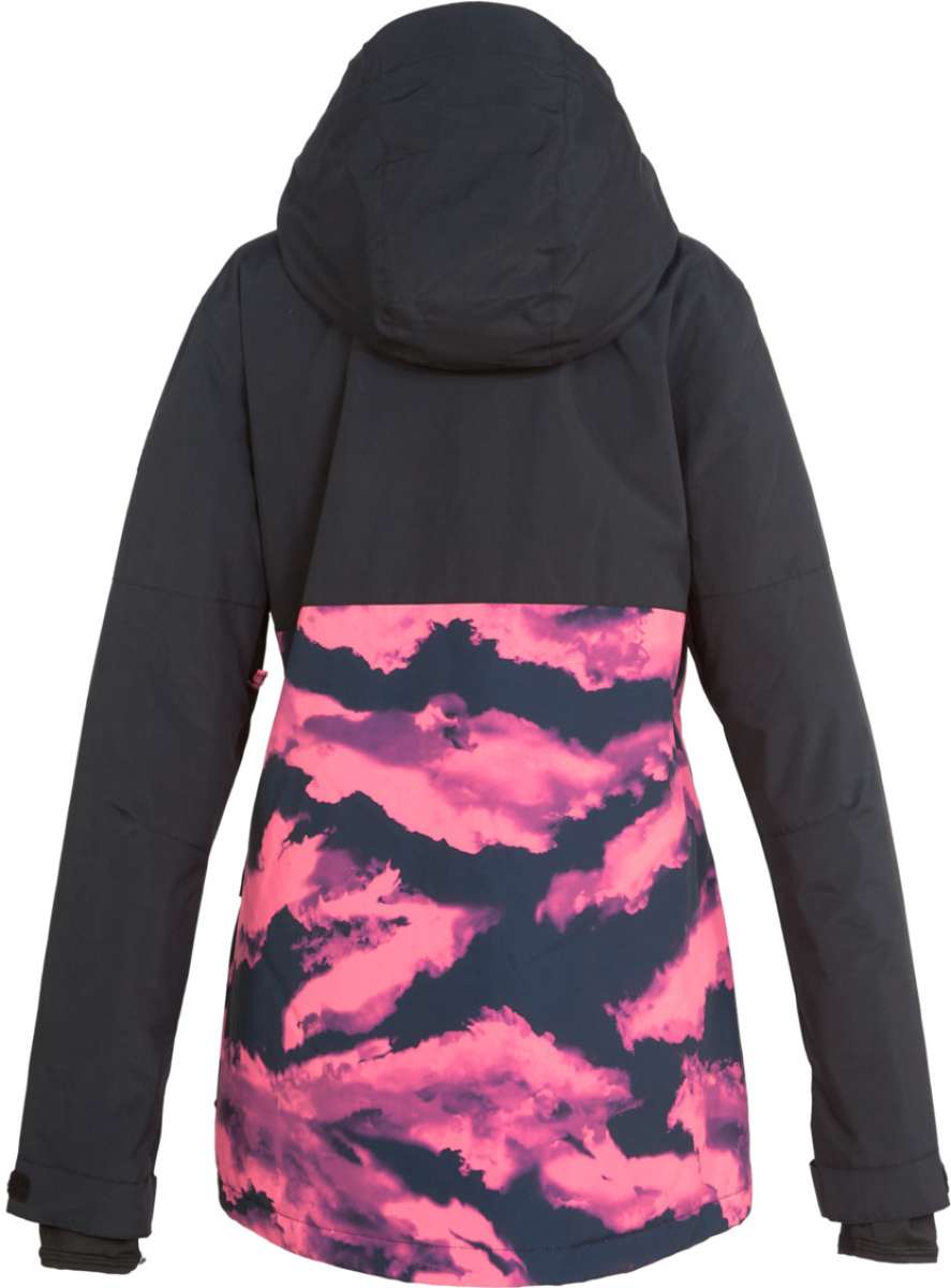 DC Women's Cruiser Insulated Jacket 2023 - A black jacket with a pink and grey abstract pattern on the lower half of the back.