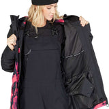 DC Women's Cruiser Insulated Jacket 2023 - A black jacket with a pink and grey abstract pattern on the inside of the hood.