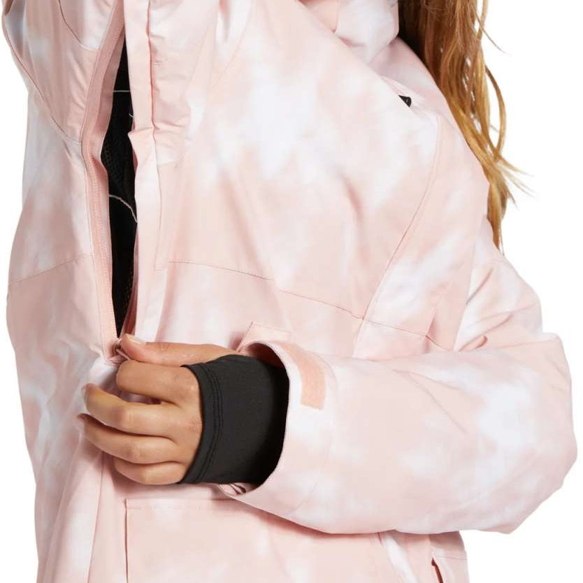 DC Women's Cruiser Insulated Jacket 2024 - A light pink jacket with a black zipper and two zippered pockets on either side.