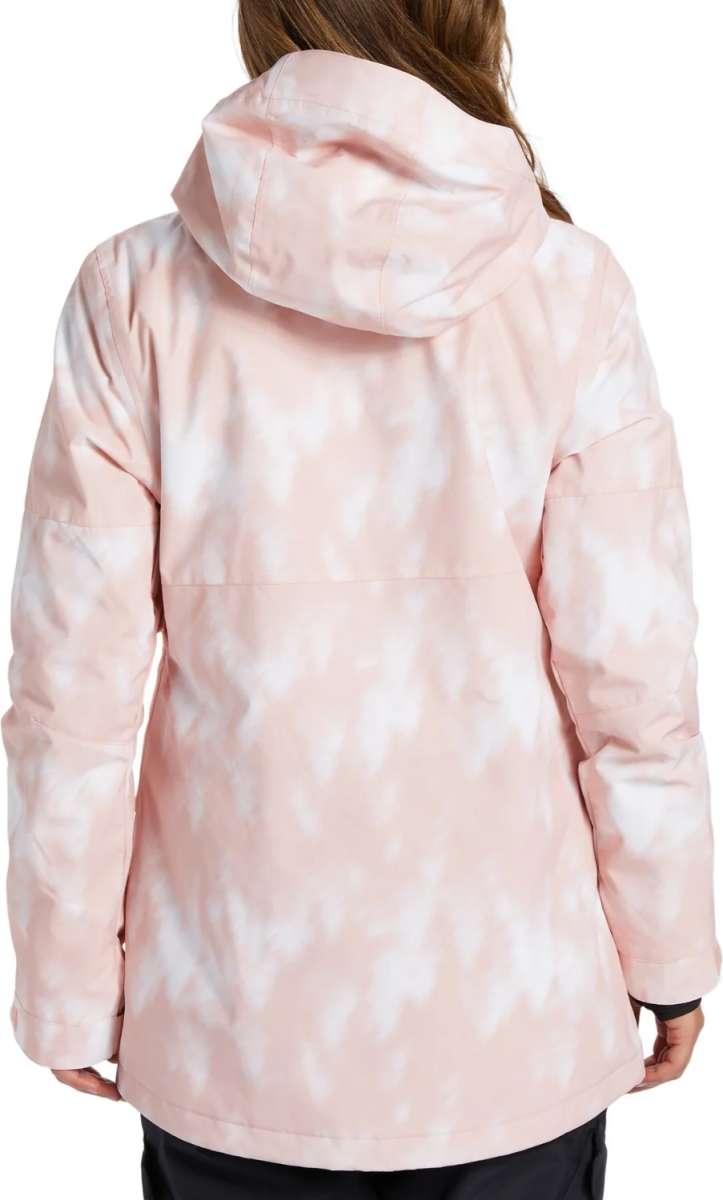DC Women's Cruiser Insulated Jacket 2024 - A light pink jacket with a subtle white pattern and a hood, worn by a model from behind.