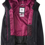 DC Women's Cruiser Insulated Jacket 2024 - A black jacket with a hood, featuring a leopard print trim along the hem and cuffs.