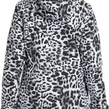 DC Women's Cruiser Insulated Jacket 2024 - A black and white leopard print jacket with a hood, worn by a model from behind.