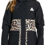 DC Women's Cruiser Insulated Jacket 2024 - A black jacket with a leopard print pattern on the lower portion of the front and back.