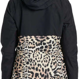 DC Women's Cruiser Insulated Jacket 2024 - A black jacket with a leopard print design on the lower half of the back.