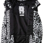 DC Women's Cruiser Insulated Jacket 2024 - A black jacket with a leopard print lining visible inside.
