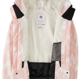 DC Women's Cruiser Insulated Jacket 2024 - A light pink jacket with a subtle white pattern and black accents on the shoulders, featuring a hood and zippered pockets.