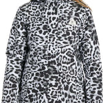 DC Women's Cruiser Insulated Jacket 2024 - A black and white leopard print jacket with a high collar, worn by a model against a light gray background.