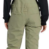 DC Women's Crusade Shell Bib Pant 2024 - Black bib with white and red geometric patterned straps, black waistband, and zippered leg pockets.