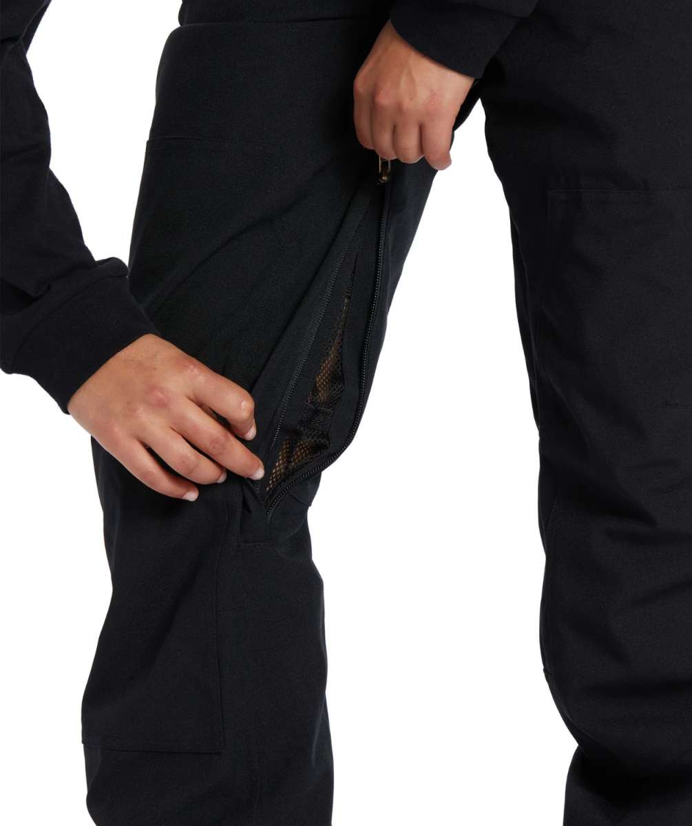 DC Women's Crusade Shell Bib Pant 2024 - Black bib overalls with zippered leg openings and adjustable waistband.