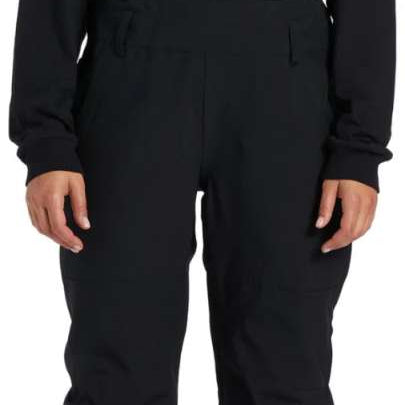 DC Women's Crusade Shell Bib Pant 2024 - Black bib pants with a zippered pocket on the thigh and adjustable straps at the waist.