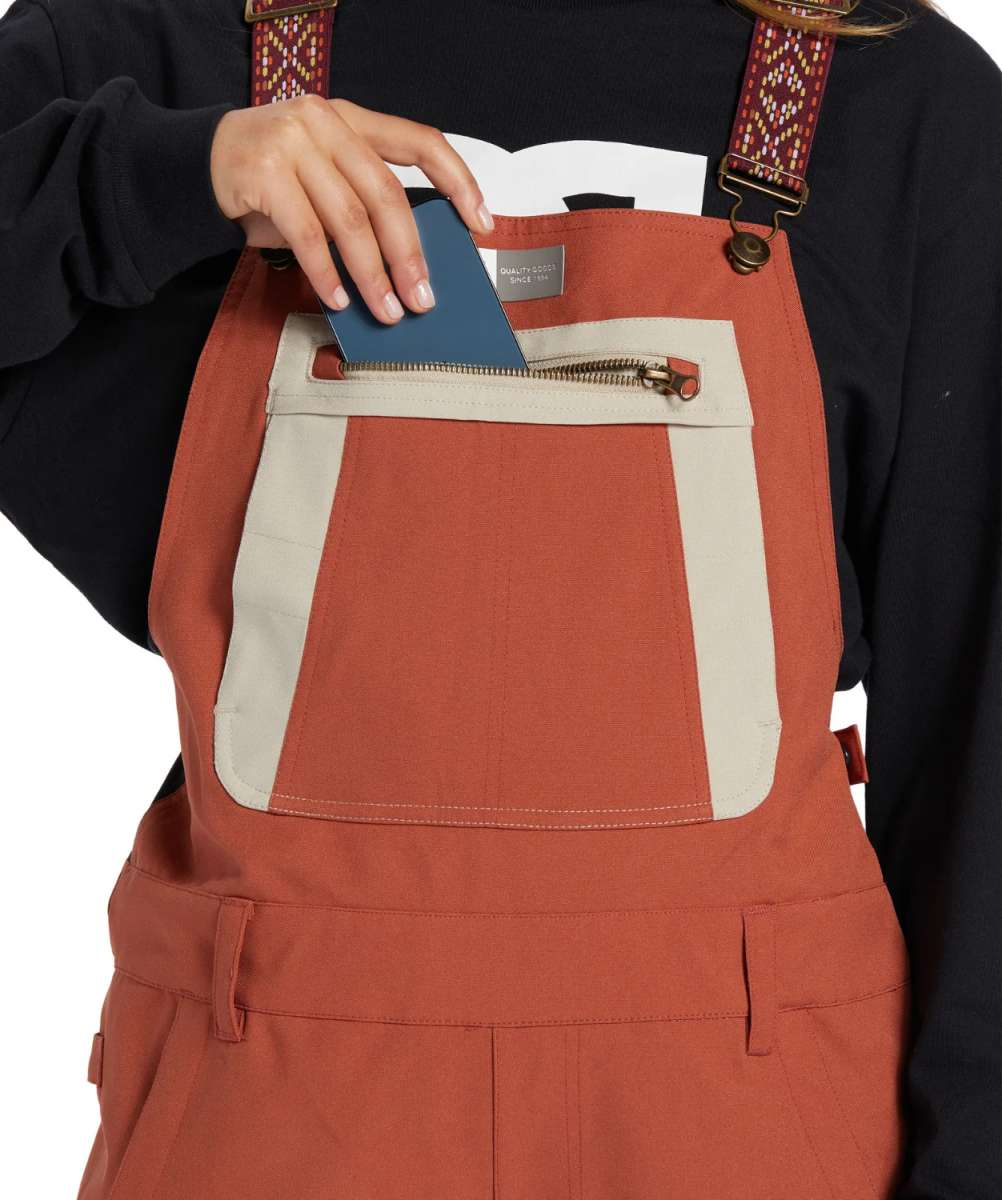 DC Women's Crusade Shell Bib Pant 2024 - Black bib with white trim and black snow skirt.