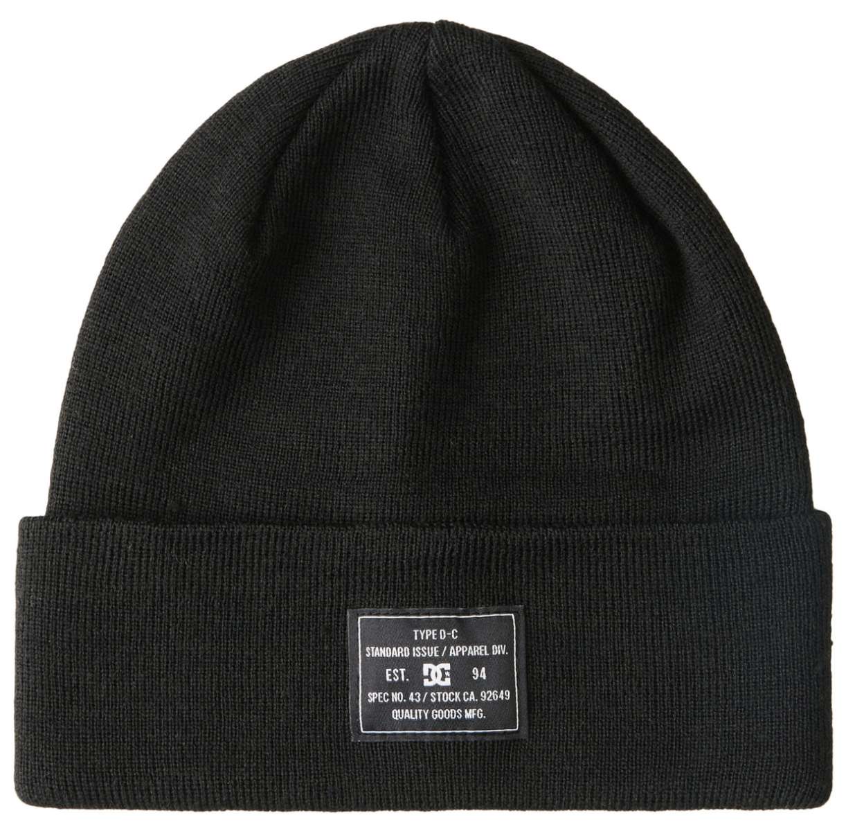 DC Women's Label Beanie 2023 - A black beanie with a white DC logo on the front.
