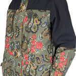 DC Women's Liberate Insulated Jacket 2023 - A black jacket with a paisley pattern featuring red, white, and blue accents on the front.