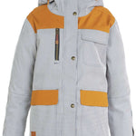 DC Women's Liberate Insulated Jacket 2023 - A black and white striped jacket with orange accents on the shoulders, chest, and pockets.