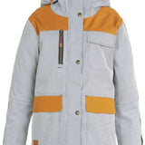 DC Women's Liberate Insulated Jacket 2023 - A black and white striped jacket with orange accents on the shoulders, chest, and pockets.