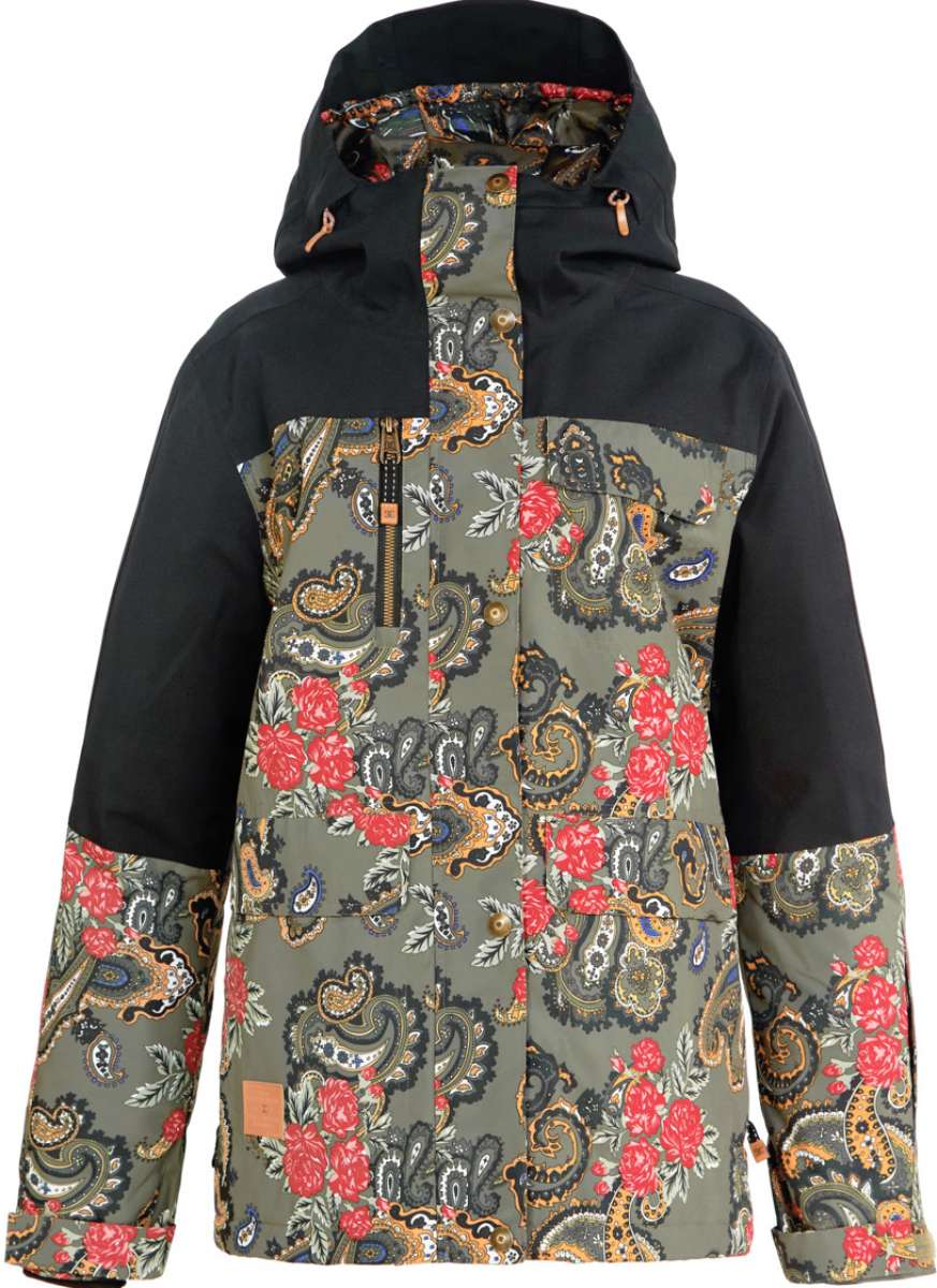 DC Women's Liberate Insulated Jacket 2023 - A black jacket with a paisley pattern featuring red, white, and blue accents.
