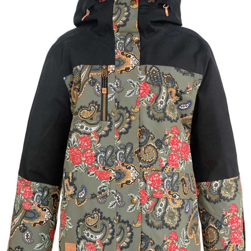 DC Women's Liberate Insulated Jacket 2023 - A black jacket with a paisley pattern featuring red, white, and blue accents.