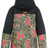 DC Women's Liberate Insulated Jacket 2023 - A black jacket with a paisley pattern on the back and sleeves, featuring red flowers and green leaves.