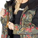 DC Women's Liberate Insulated Jacket 2023 - A black jacket with a paisley pattern featuring red, white, and blue accents.
