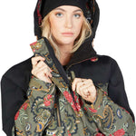 DC Women's Liberate Insulated Jacket 2023 - A black jacket with a paisley pattern on the sleeves and hood lining.