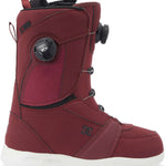 DC Women's Lotus BOA Snowboard Boots 2024 - A pair of red snowboard boots with a black BOA dial on the side and a white sole.