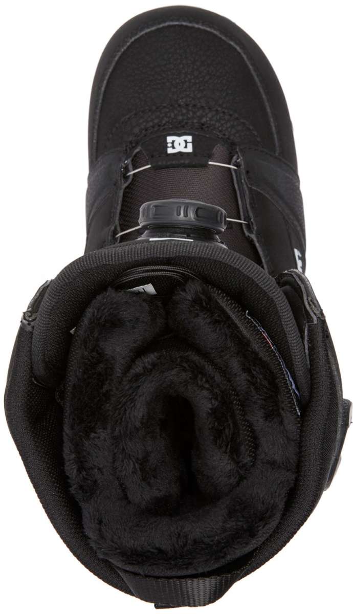 DC Women's Lotus BOA Snowboard Boots 2024 - Black snowboard boots with a white logo on top and silver buckles.
