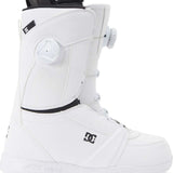DC Women's Lotus BOA Snowboard Boots 2024 - White snowboard boots with a black logo on the side and a white strap with a round, white dial buckle.