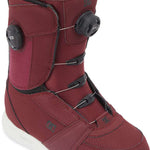 DC Women's Lotus BOA Snowboard Boots 2024 - A pair of red snowboard boots with black laces and a black BOA dial on each boot.