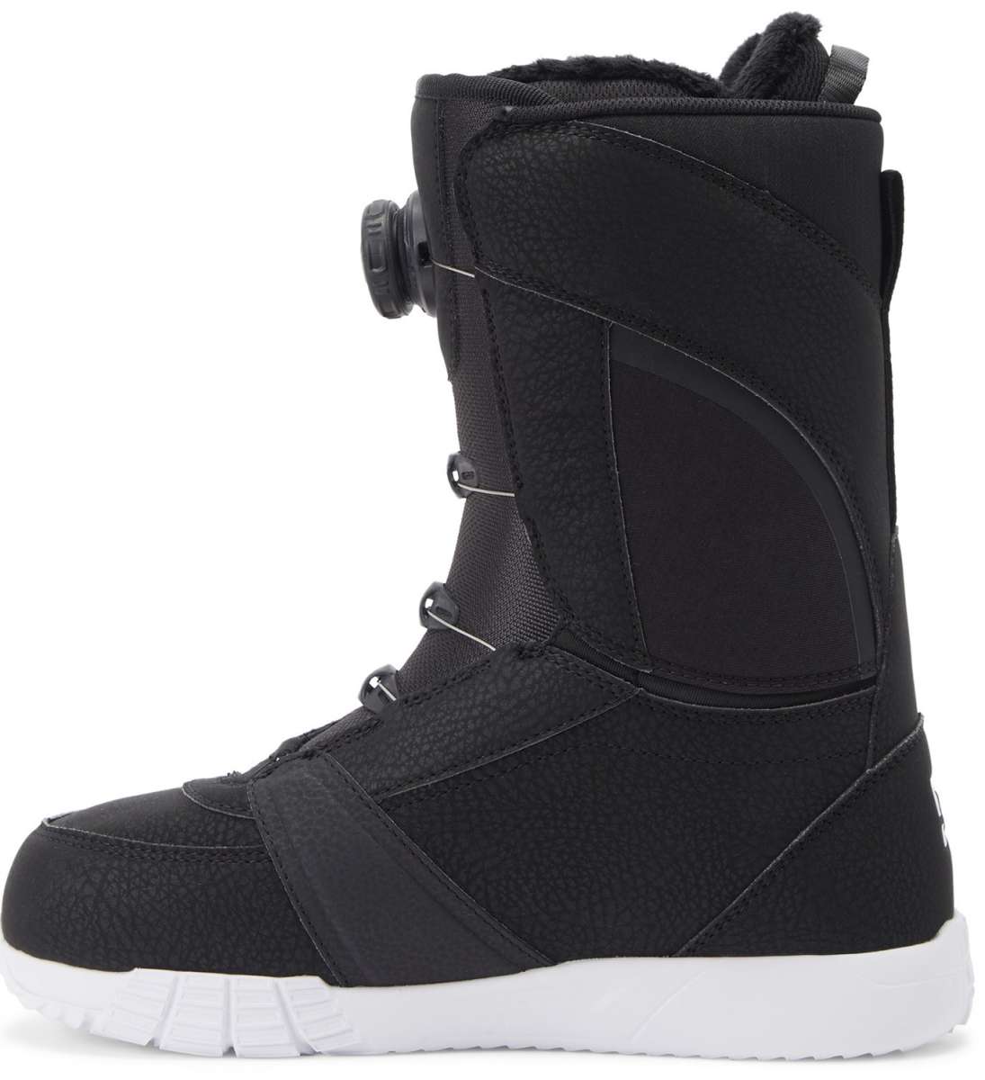 DC Women's Lotus BOA Snowboard Boots 2024 - Black snowboard boots with a textured pattern on the upper material and white soles.