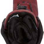 DC Women's Lotus BOA Snowboard Boots 2024 - A pair of red snowboard boots with a black strap and buckle on top.