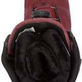 DC Women's Lotus BOA Snowboard Boots 2024 - A pair of red snowboard boots with a black strap and buckle on top.