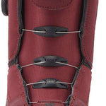 DC Women's Lotus BOA Snowboard Boots 2024 - A pair of red snowboard boots with a black BOA dial on top and white soles.