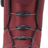 DC Women's Lotus BOA Snowboard Boots 2024 - A pair of red snowboard boots with a black BOA dial on top and white soles.
