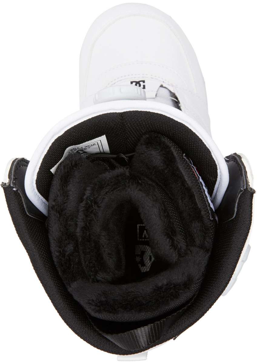 DC Women's Lotus BOA Snowboard Boots 2024 - White snowboard boots with a black strap and buckle on top.