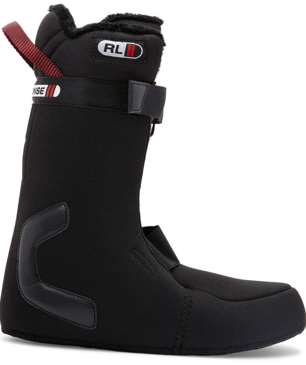 DC Women's Lotus BOA Snowboard Boots 2024 - Black snowboard boots with a white logo on the side and red accents.