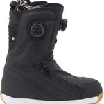 DC Women's Mora BOA Snowboard Boots 2024 - Black snowboard boots with leopard print lining and white soles.