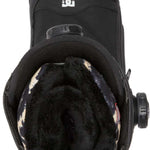 DC Women's Mora BOA Snowboard Boots 2024 - Black snowboard boots with a white logo on top and black laces.